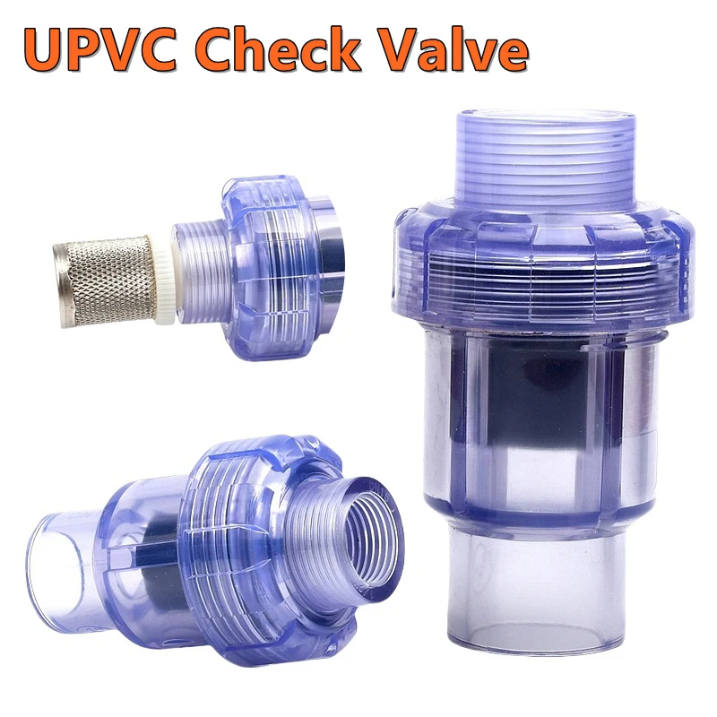 1PC I.D 20~63mm Transparent UPVC Female Thread Check Valve Aquarium Pipe Connector Fish Tank Garden Irrigation Adapter Fittings