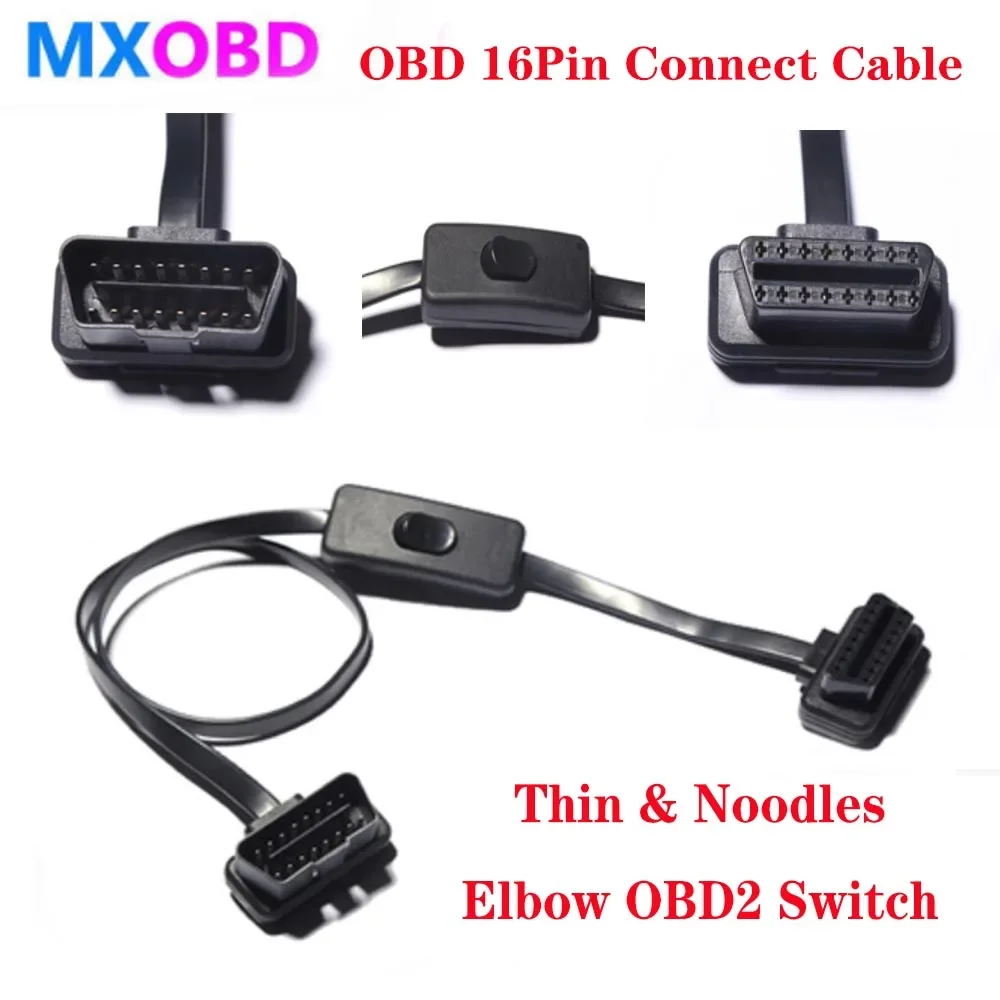 

With Switch 60CM Flat+Thin As Noodle 16 Pin Socket OBD OBDII OBD2 16Pin Male To 3 Female Car Scanner Extension Cable Connector