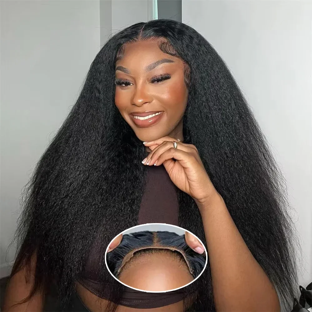 Perruque en cheveux humains avec dentelle frontale 13x6, lisse et crépue, avec des bords crépus, des cheveux de bébé, dentelle transparente 360, perruques en cheveux humains lisses et crépus
