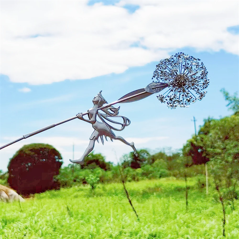 Garden Decoration Stake 3D Fairies And Dandelions Dance Together Landscape Miniature Figurine Modern Home Yard Lawn Art Decor