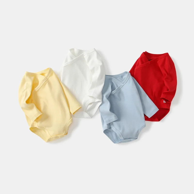 Spring and autumn newborn baby cotton flapper diagonal open buckle one-piece Romper for boys and girls long-sleeved triangular