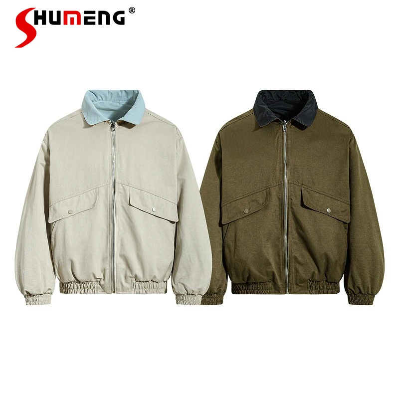 

Мужские демисезонные куртки-трансформеры 2026 года с отложным воротником, множеством карманов, двусторонние, на молнии, модные, свободные, комфортные