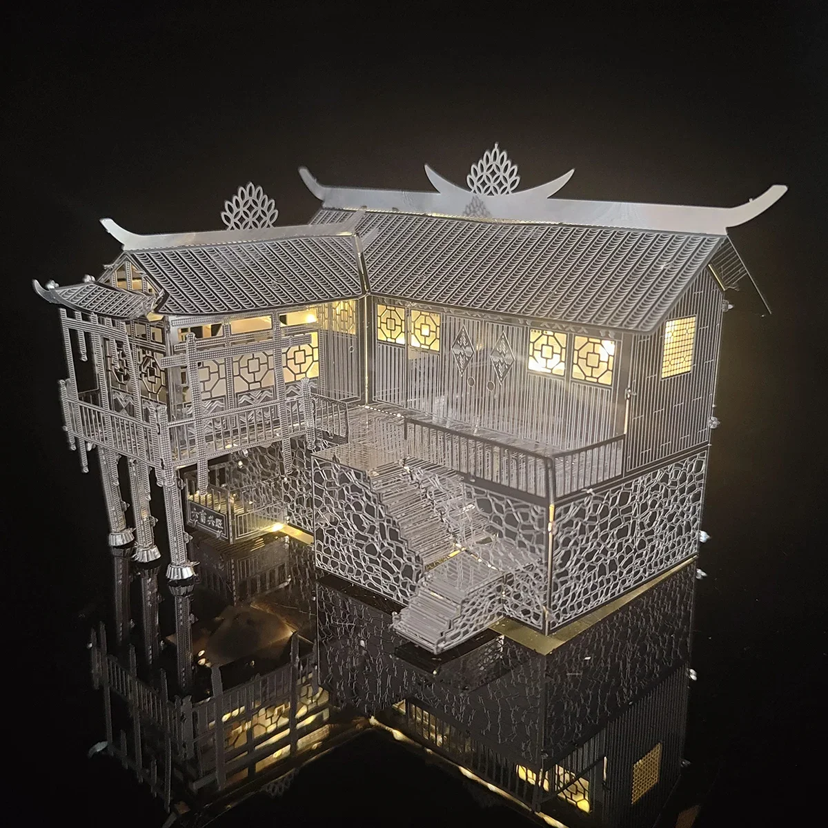 

3D Metal Puzzle Stilt House Architectural Building Model DIY Creative Construction Kits for Adults Home Office Desk Decor