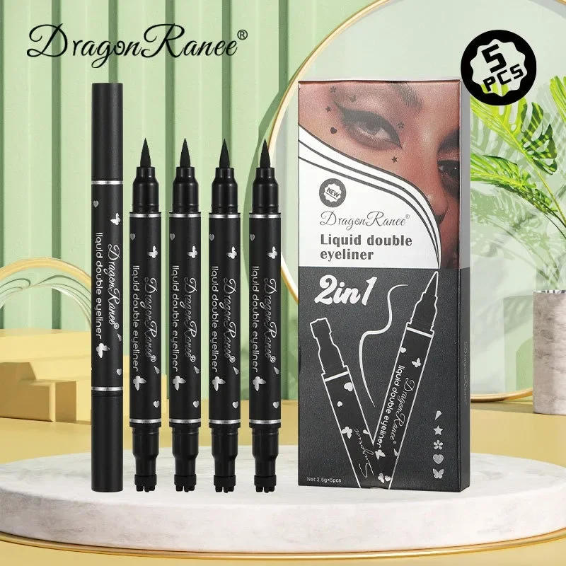 Dragon Ranee 5PCS/Set Double Head Black Seal Eyeliner Waterproof Quick Dry Star Liquid Eye liner Stamp Pen Make Up Cosmetics