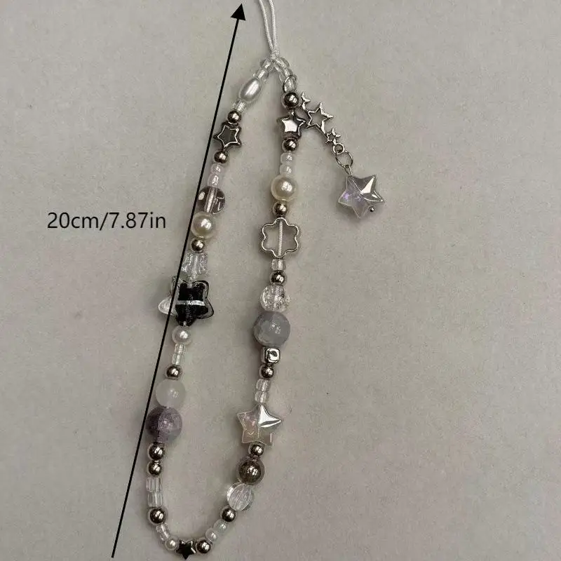 Customized Smartphone Chain Y2K Inspired Starry Beaded Lanyard Wristlet Keychain Sweet Mobile Strap Keyring