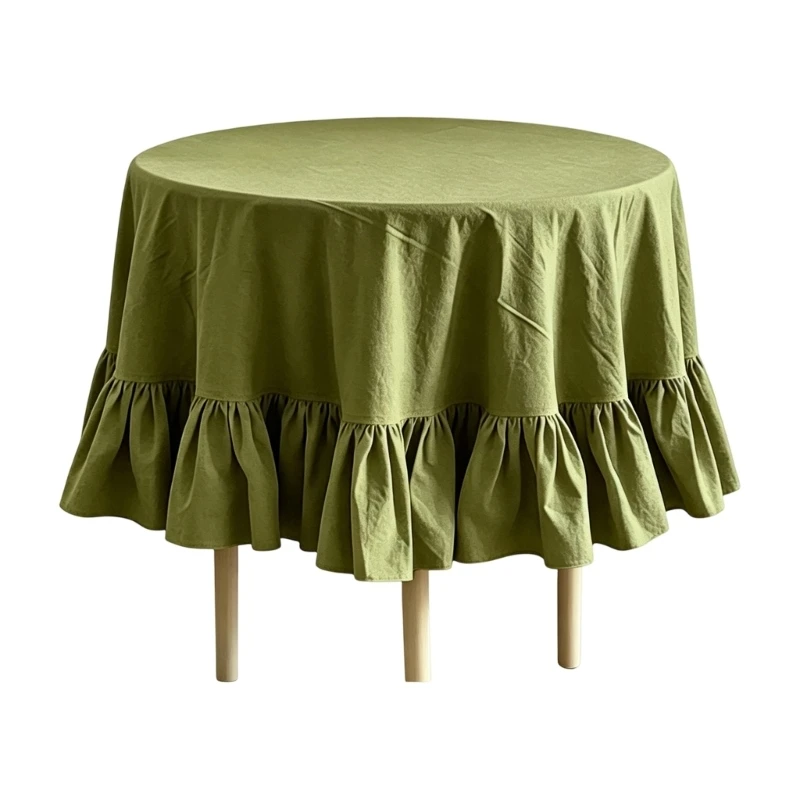 L9NB Round Tablecloth with Ruffled for Family Dining and Kitchen Use