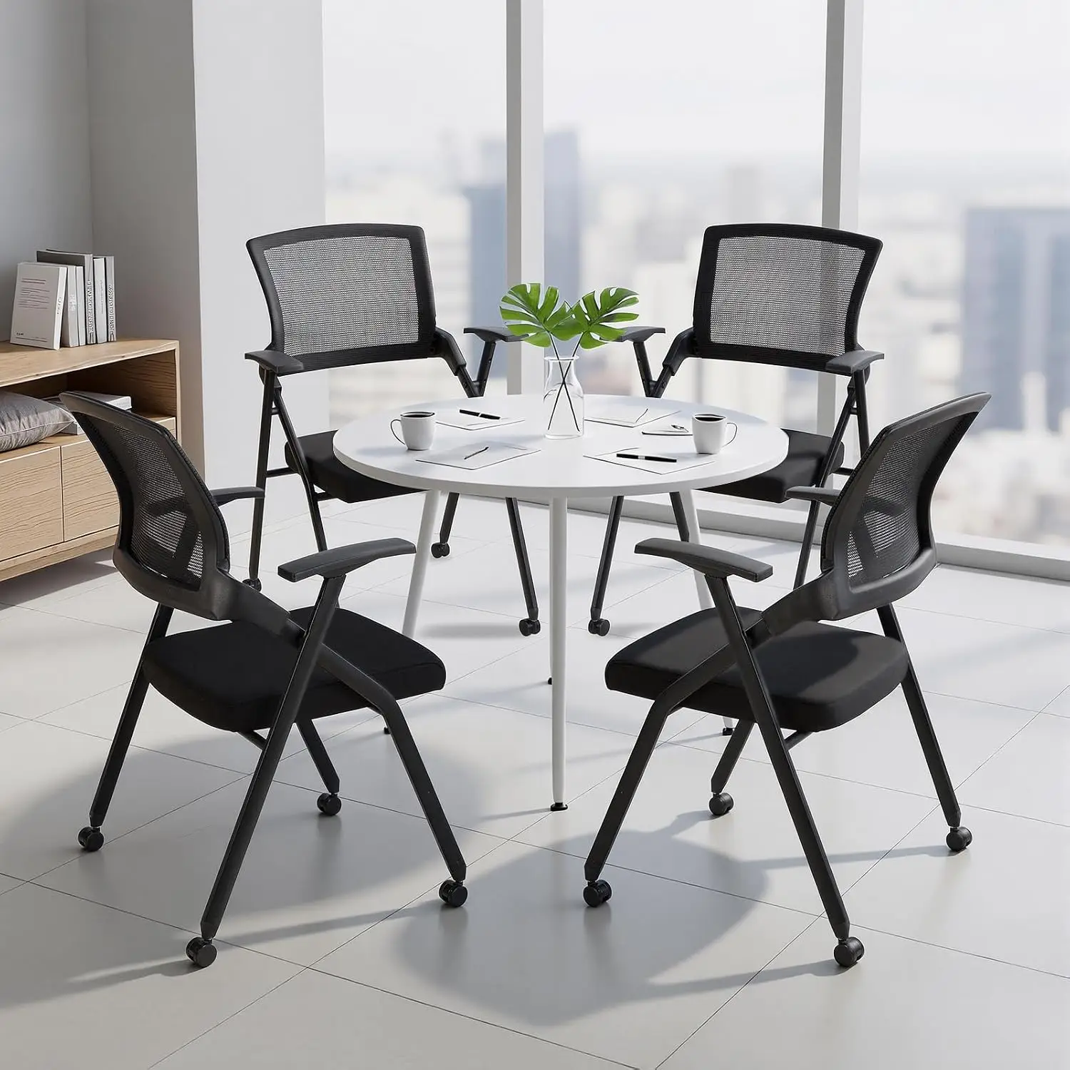 10 Pack Foldable Office Chair Stackable Mesh Ergonomic with Arms Wheels