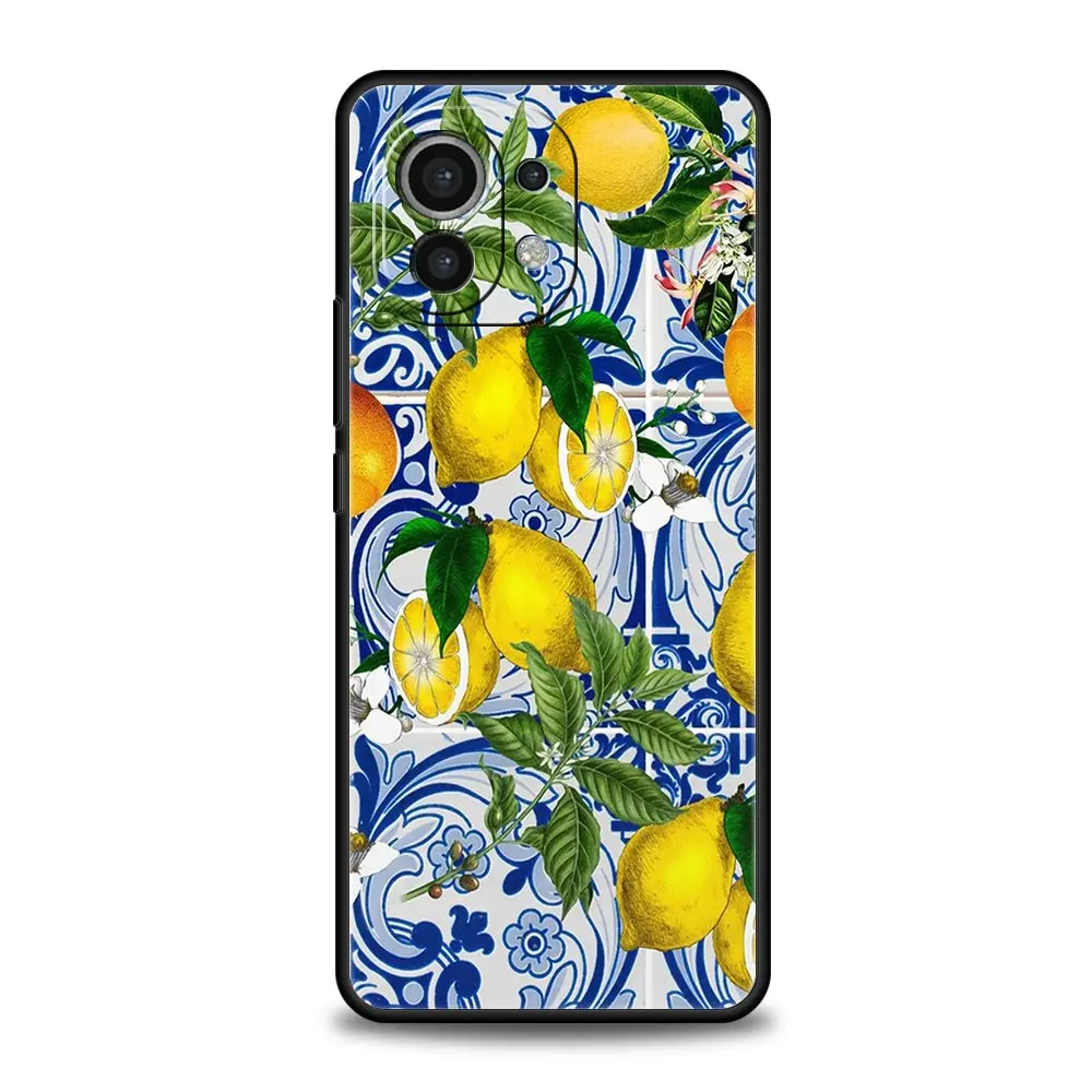 Mediterranean Lemon Phone Case For Xiaomi 13 12 11 Lite 12T 11T 10T 9T Mi Poco X5 M4 M3 X4 X3 Pro F5 F4 F3 GT 5G Black Cover