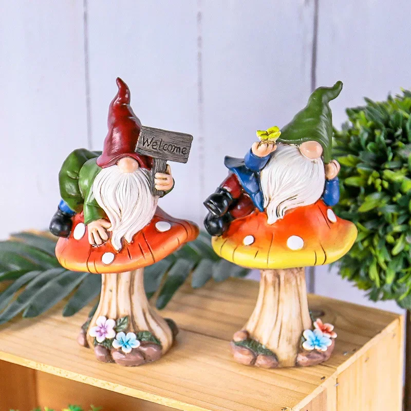 

Resin Gnome Statues Dwarf Elf Mushroom Adornment Courtyard Sculpture Crafts Decoration Garden Yard Art Figurines