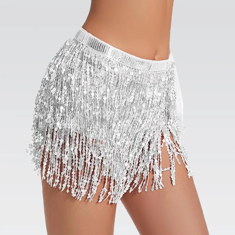 

Женский костюм для танца живота, регулируемый набедренный платок с бахромой и блестками, для тренировок и представлений