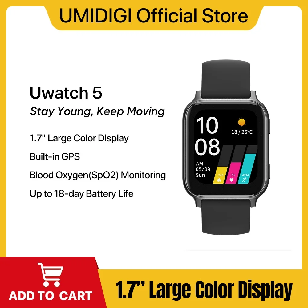 UMIDIGI Uwatch 5 Bluetooth Smart Watch GPS 5ATM Waterproof SmartWatch Fitness Heart Rate Blood Oxygen Monitor for Android iOS