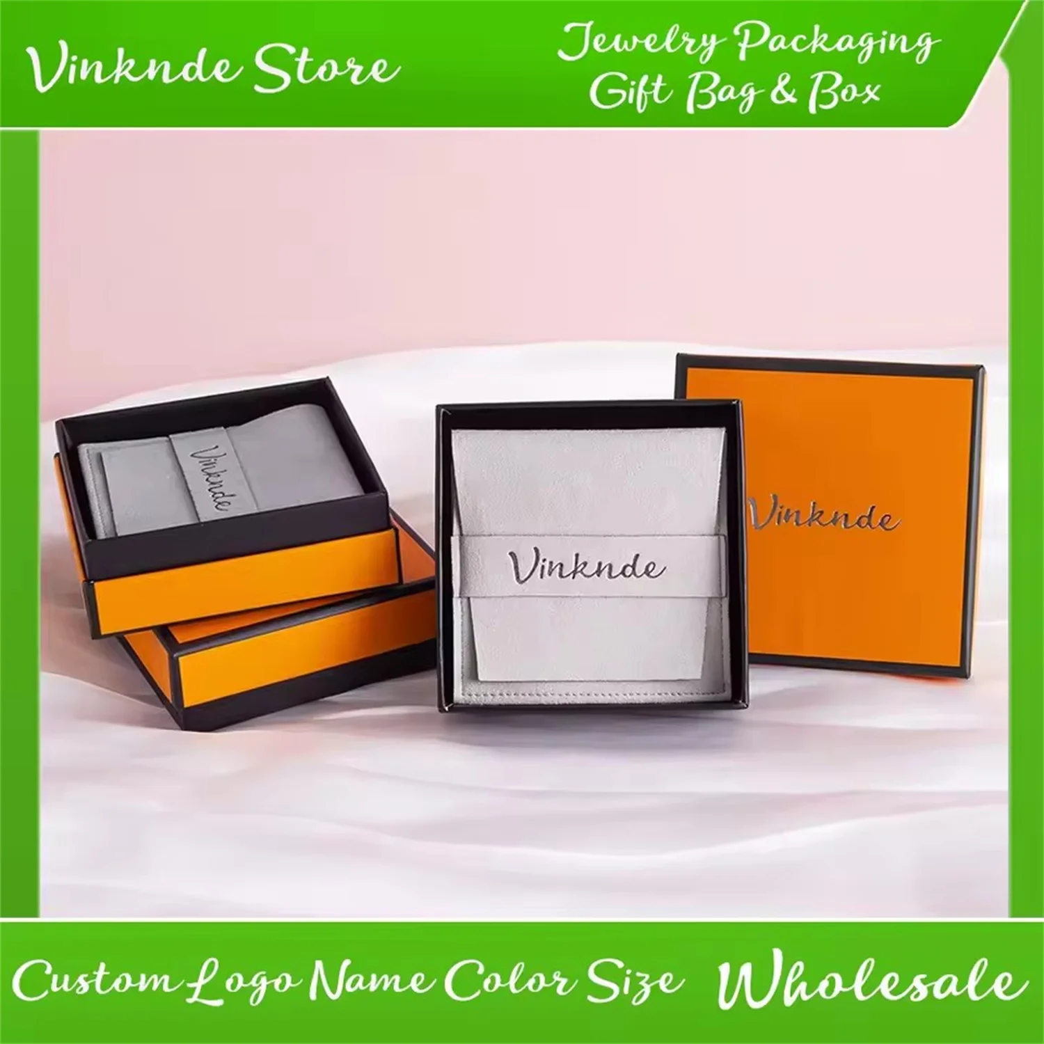 

Оранжево-черная шкатулка для драгоценностей с индивидуальным логотипом и сумкой из микрофибры 8x8 см, персонализированная подарочная упаковка для свадебной вечеринки, пылесборники