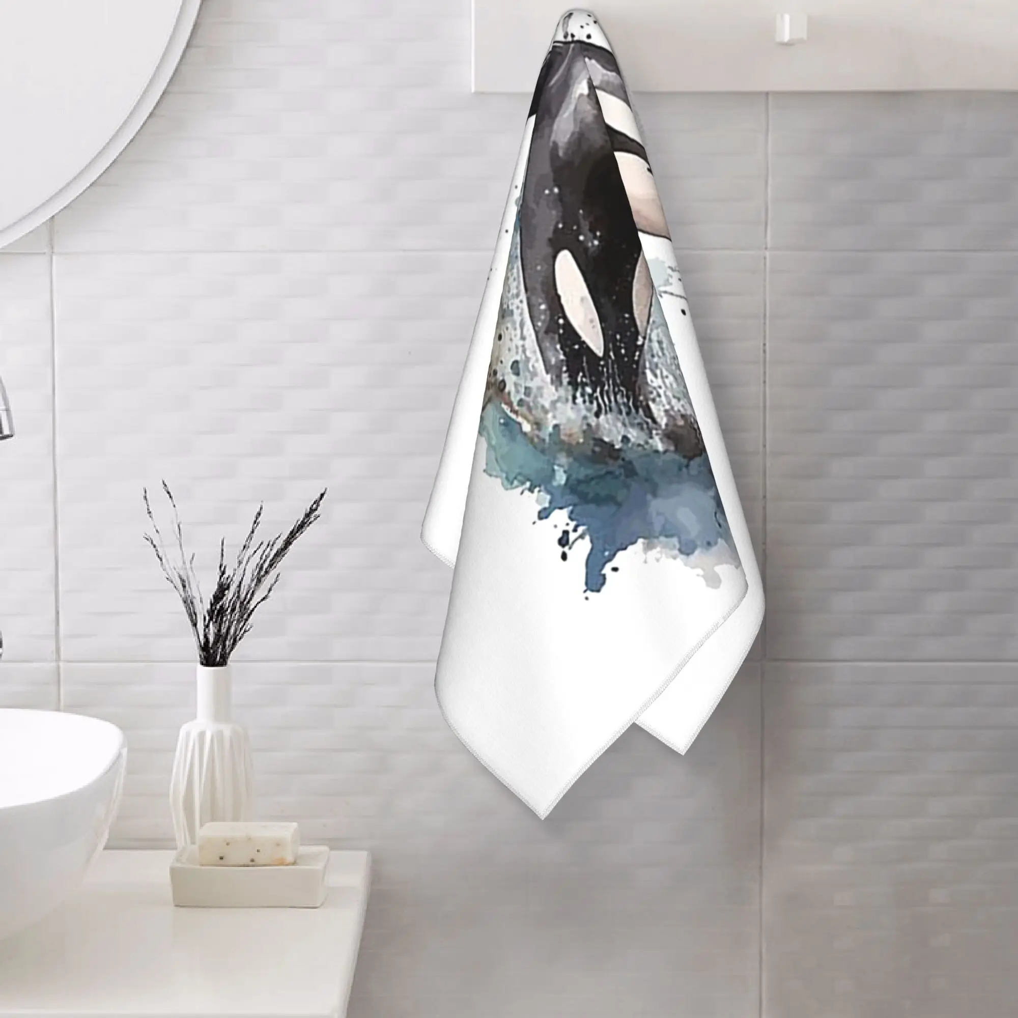 Custom Orca Aquatic Sea Ocean Killer Whale Soft Face Towel Quick Dry Pool Bath Cotton Towels Breathable
