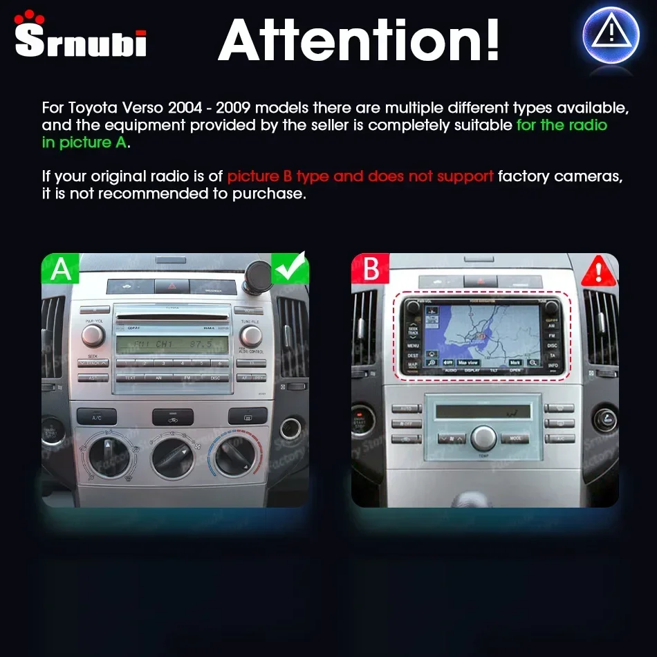 Srnubi Qualcomm 8 Core CarPlay راديو السيارة لتويوتا كورولا فيرسو 2004 - 2009 مشغل وسائط متعددة الملاحة 2Din أندرويد ستيريو #2