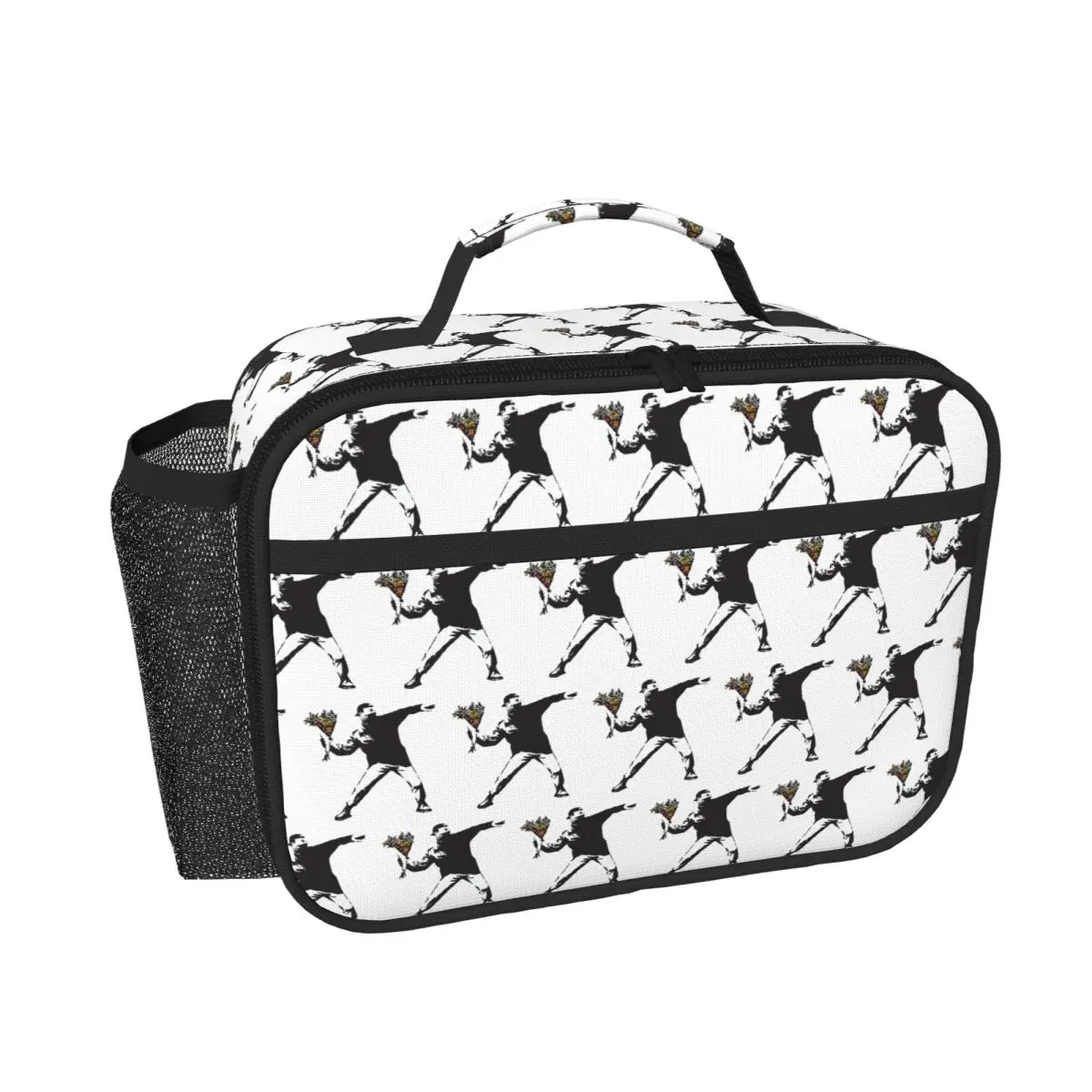 Banksy Graffiti Protest Throwing Flowers Thrower Insulated Lunch Bag for Women Children Food Boxes Thermal Lunch Box Tote