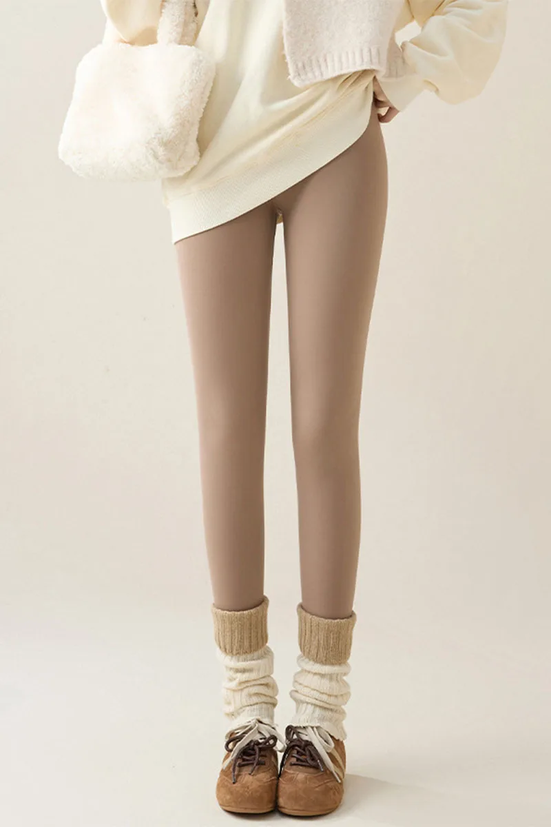 Korean High Waist Plus Velvet Warm Leggings Solid Color Tight Elasticity Outdoor Wear Sharkskin Leggings Winter Yoga Leggings