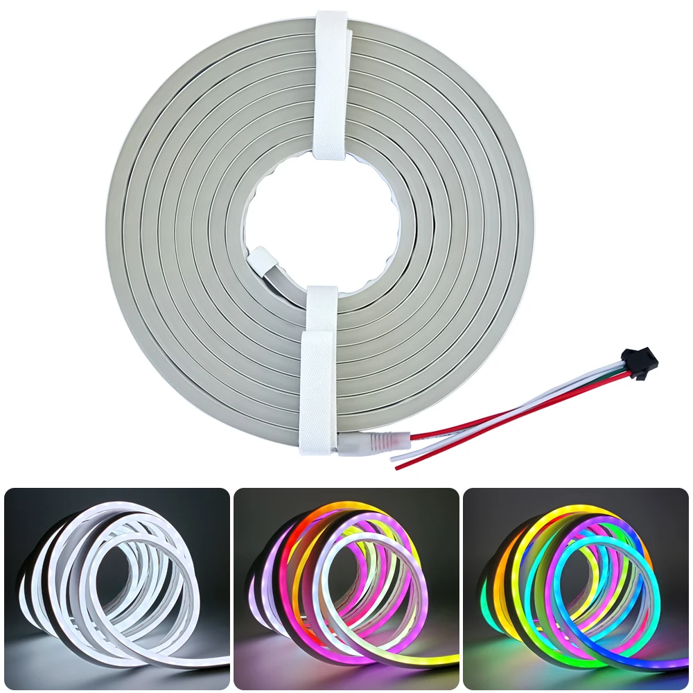 DC5V LED Neon Strip Light WS2812 RGBIC Silicone Gel Sign Tape Soft Flexible IP67 Waterproof For Room Wall Decor Fairy Light 1-5M