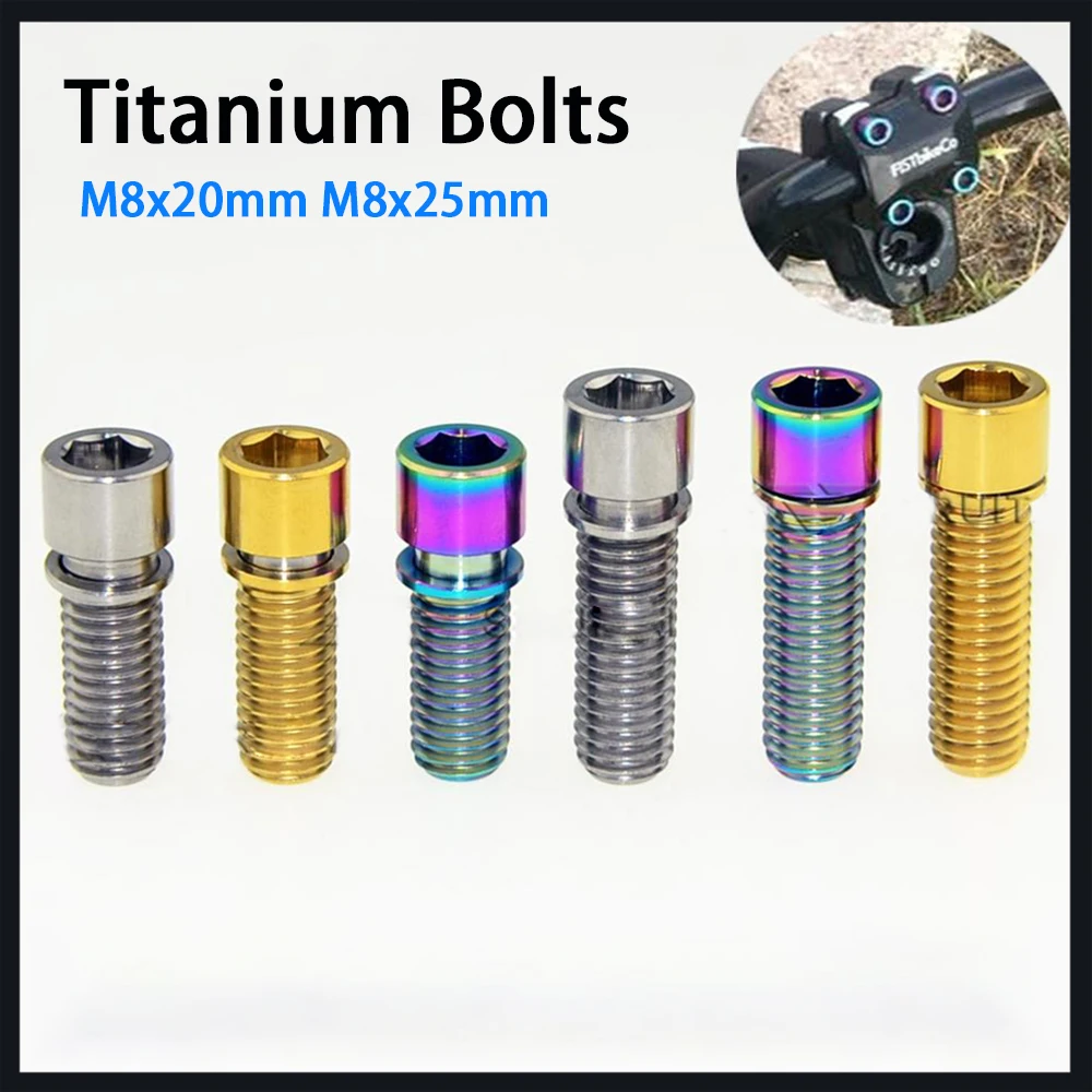 1pcs Bicycle Stem Ti Bolts CNC Titanium Hex Head W/ Washer MTB Road Bicycle Seatpost Clamp Handlebar Shift M8x20/25mm Screw