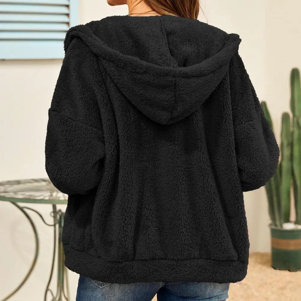 

Women Thickened Jacket Cozy Hooded Winter Jacket for Women Thick Double-sided Plush Drawstring Closure Loose Fit Stay Warm