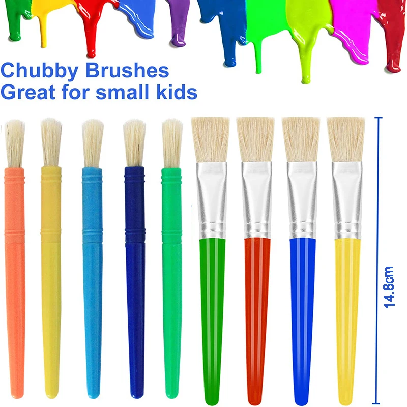 5/10pcs Paint Brushes Flat Tip Paint Brushes Hog Bristle Tempera Artist Paint Brushes for Kids with Short Stubby Plastic Handle