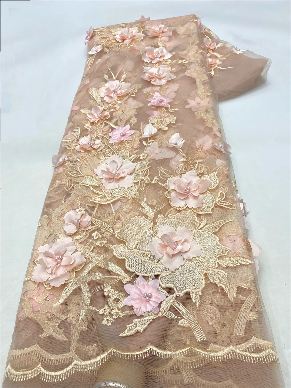 Latest African 3D Flower Lace Fabric 2023 High Quality Lace Material French Nigerian Lace Fabrics for Women Party Wedding XZ5962