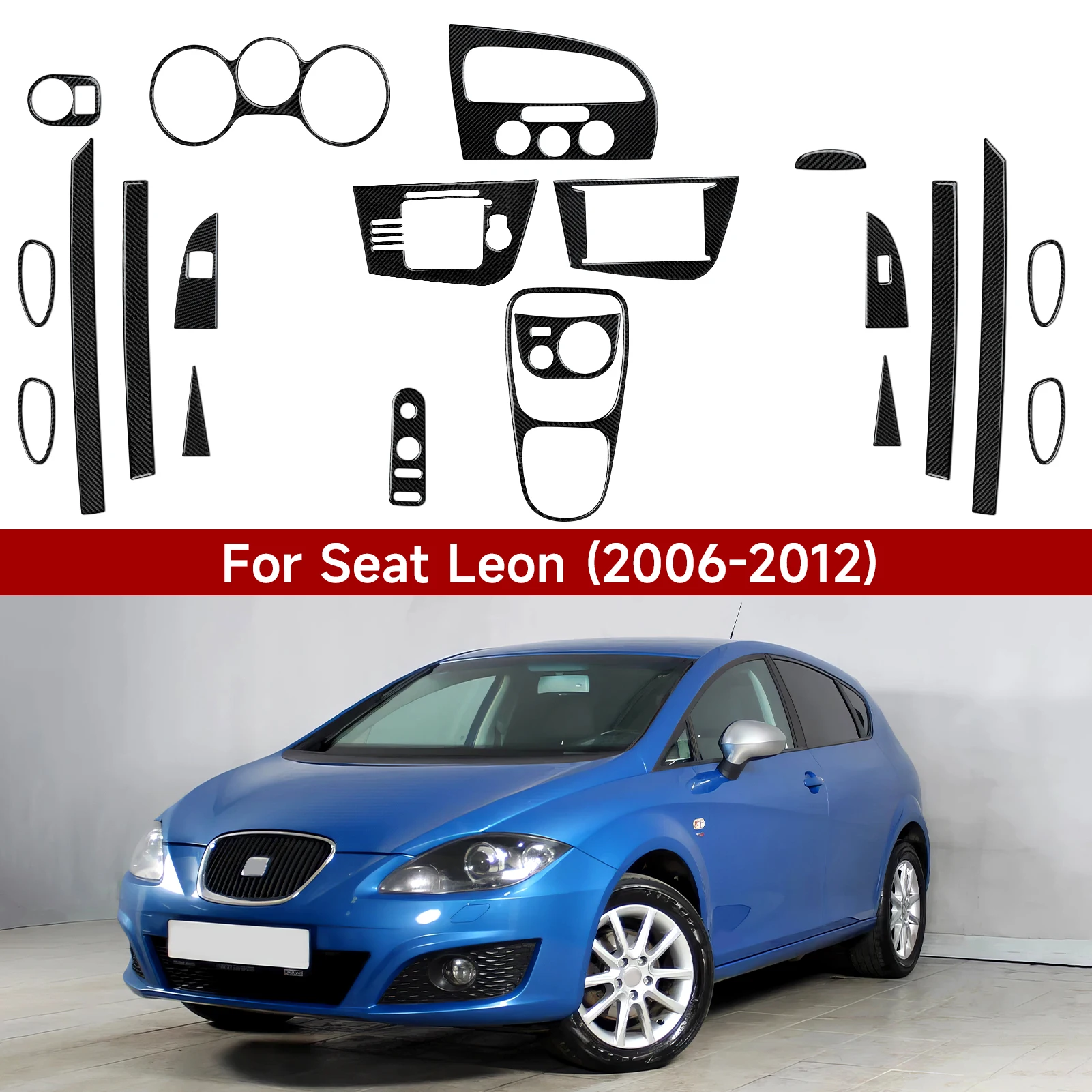 

For SEAT Leon (2006-2012) Side Door Trim Strip. Carbon Fiber Interior Sticker. Car Center Console CD Air Outlet Protect Panel.