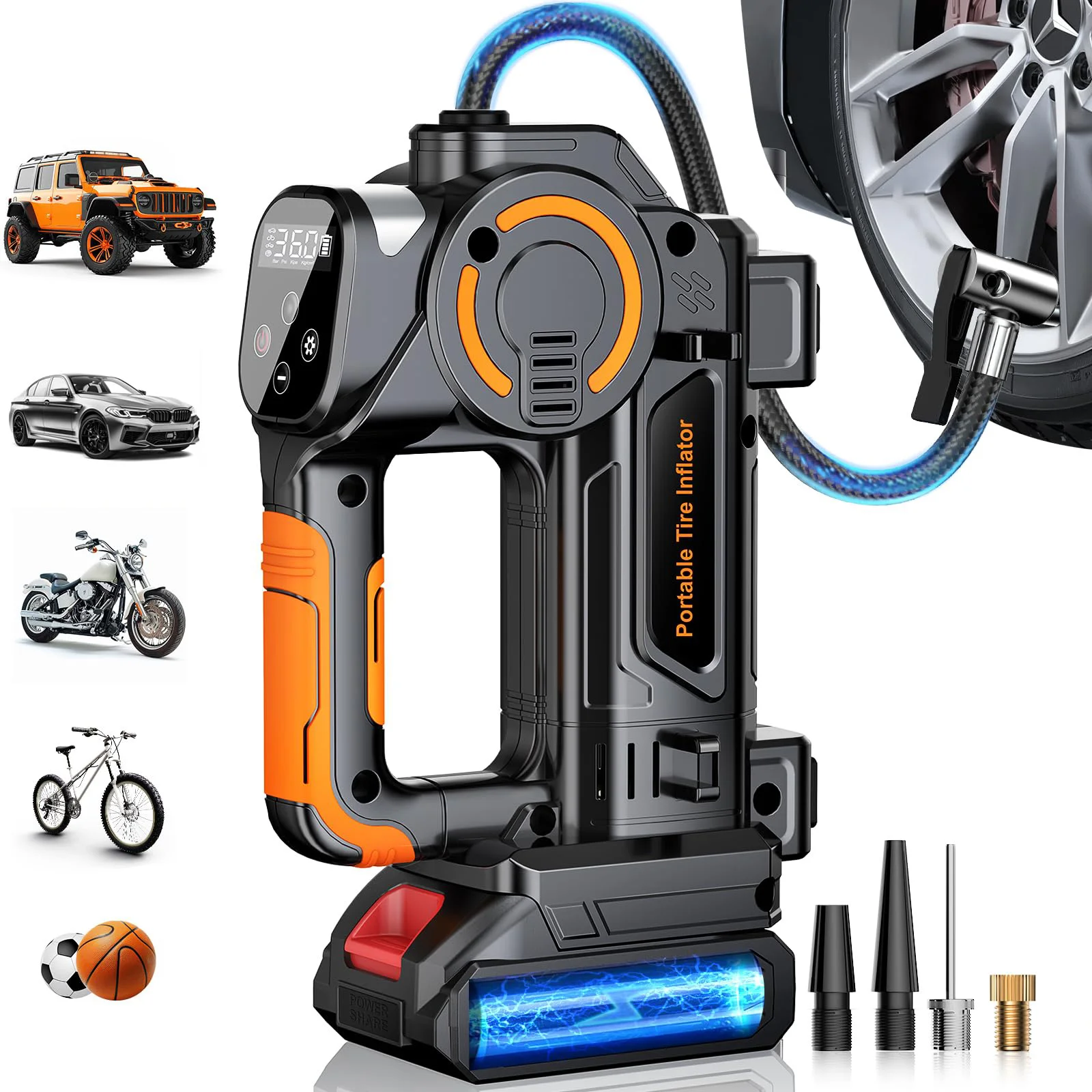 Tire Inflator Portable Air Compressor-21V Battery Powered Air Pump,Digital Cordless Car Pump 160 PSI Automatic 4+N Smart Mode