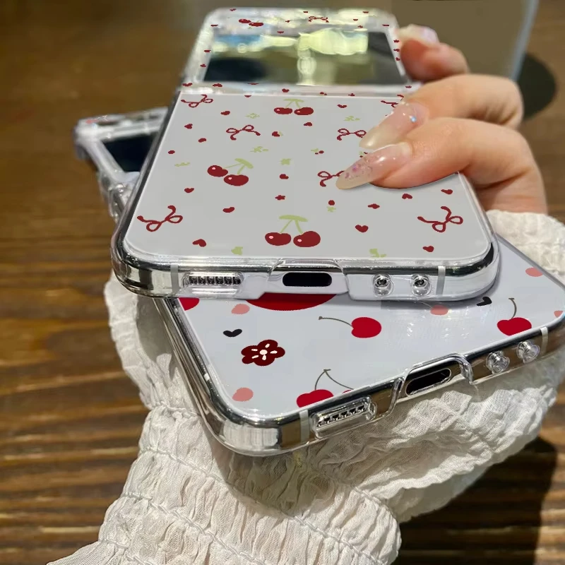 Bowknot الكرز حافظة شفافة لسامسونج غالاكسي Z Flip 7 6 5 4 3 2 1 سيليكون لينة حافة غطاء مكافحة سقوط واقية قشرة صلبة #5
