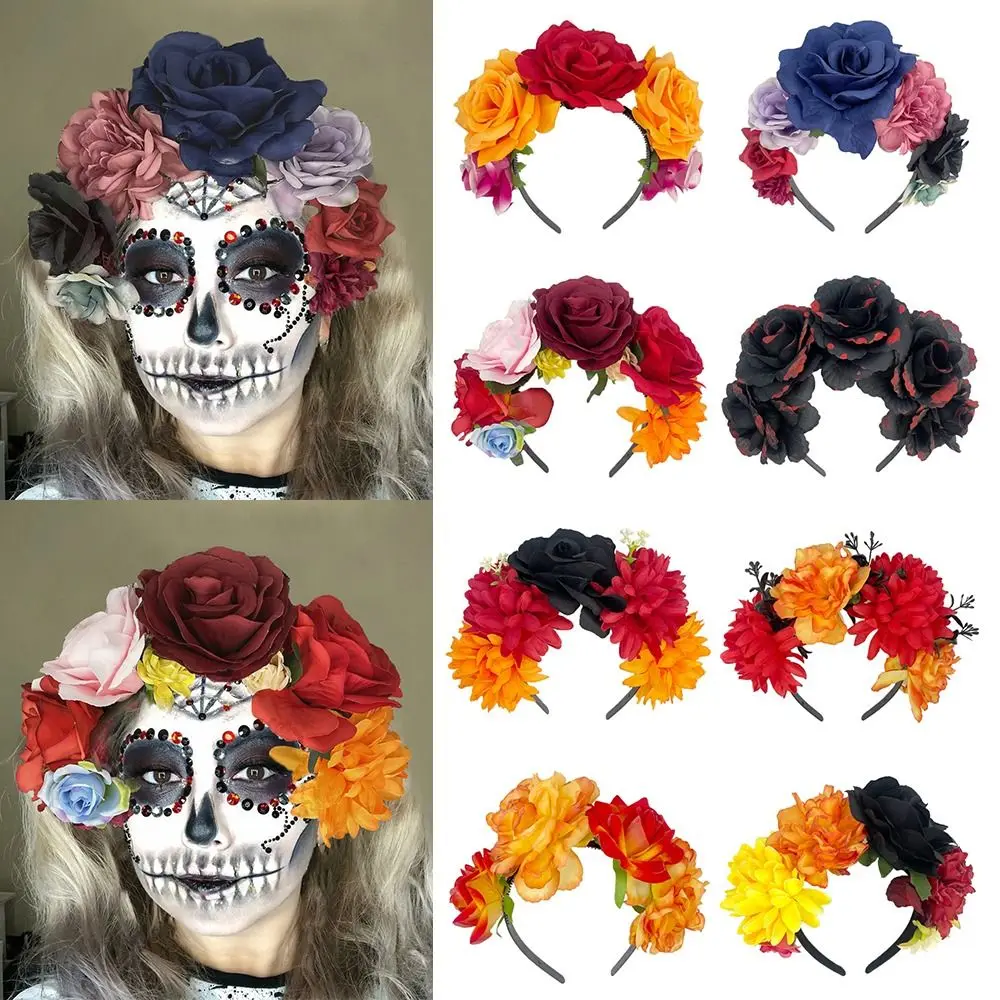 Cosplay Halloween Party Costume Headwear Photo Props Boho Mexican Rose Flower Crown Hawaiian Wedding Bridal Hair Accessories