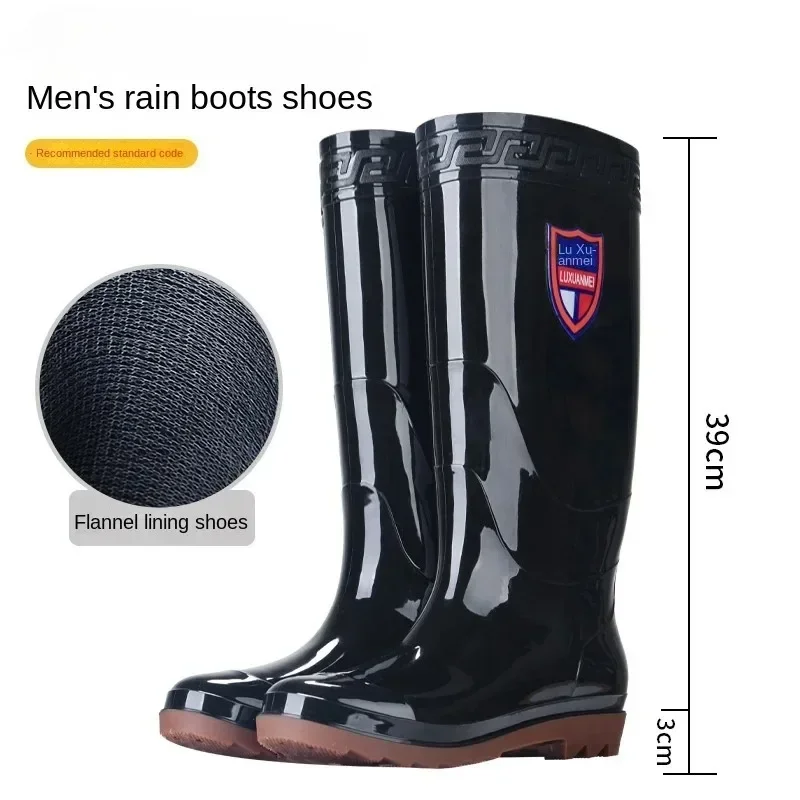 Men Fishing Boots - Non-Slip Plastic Waterproof Rain Boots with Tendon Bottom Round Toe Wedge Design for Comfort and Resistance