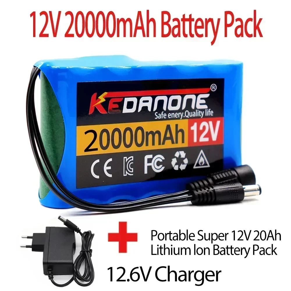 Super batería portátil recargable de iones de litio, 12V, 20000mah, capacidad, DC 20Ah, Monitor de cámara CCTV, cargador de 12,6 V