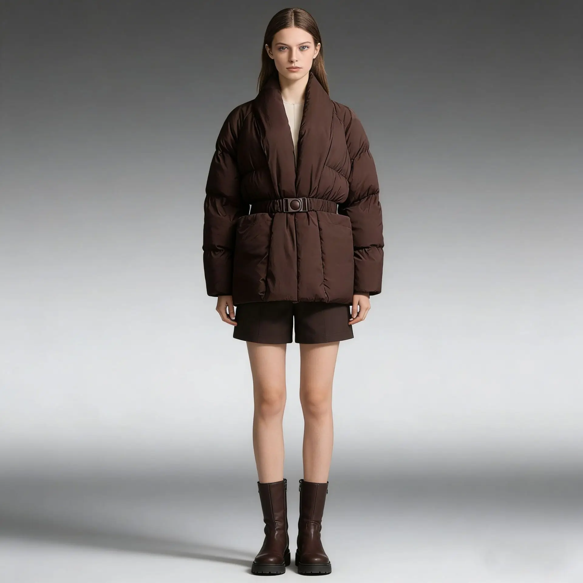 A New High-end Mid-length, Waist-cinching, Lace-up and Lapel Cotton-padded Jacket for Women in The Autumn and Winter of 2026