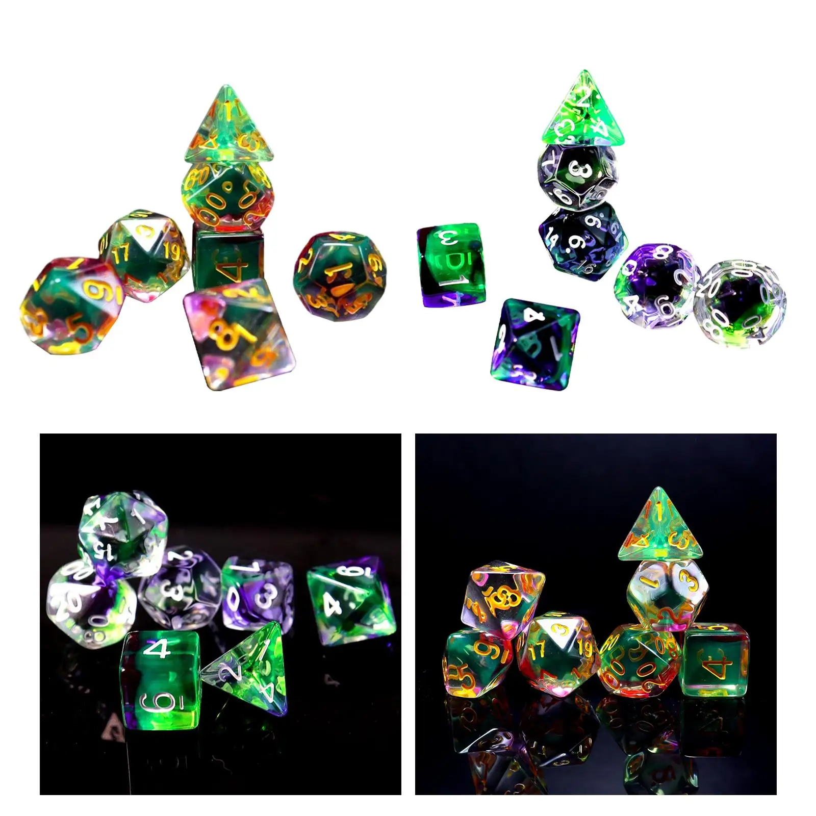 Dados poliédricos de 7 piezas, dados de juego, favores de fiesta, dados acrílicos, D4 ~ D20, juguete de entretenimiento, dados de juego para juego