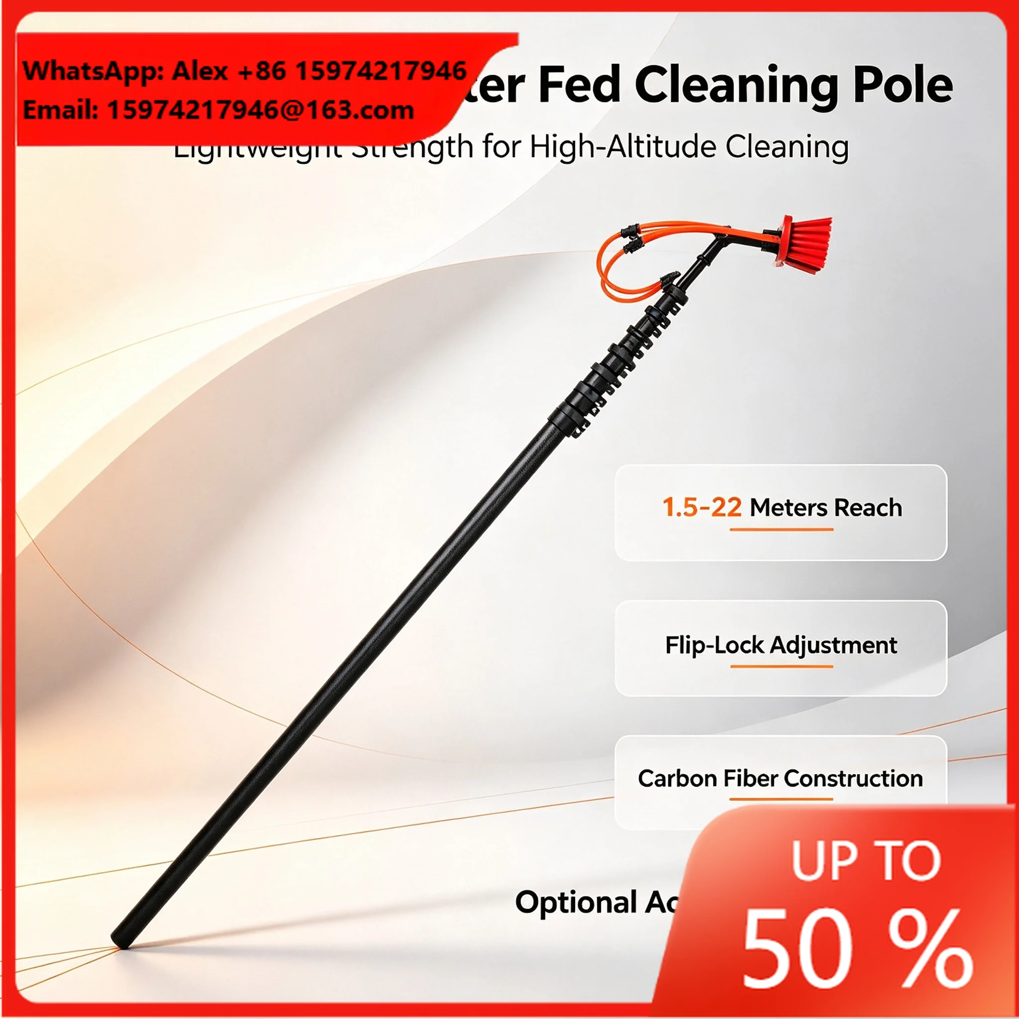 22m High Reach Carbon Fiber Water Fed Telescopic Pole With Flip Lock Window Cleaning Brush For Solar Panel System