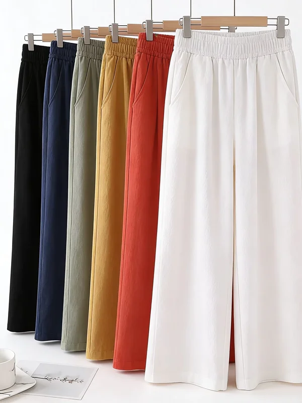 

Lightweight High-Waisted Wide-Leg Pants Women's Summer Casual Cotton-Like Drapey Loose Fit Mom Jeans Nine-Piece Trendy