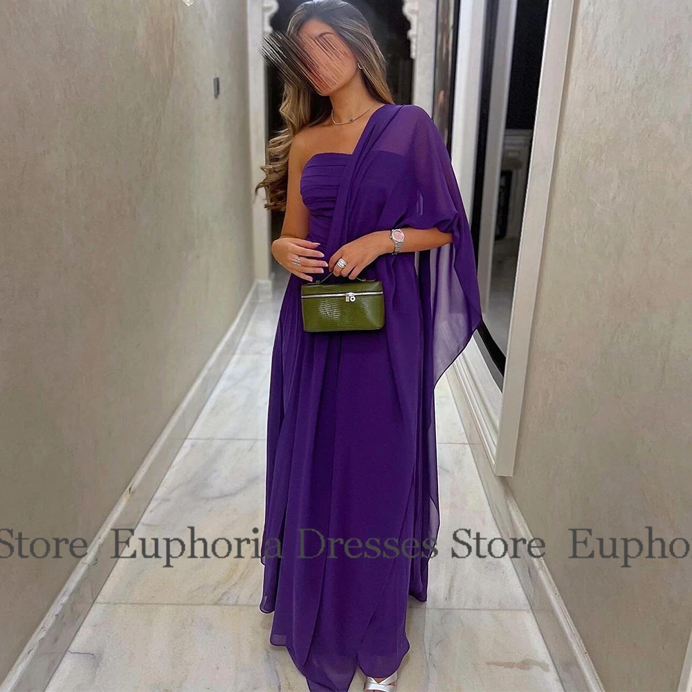 Glitz and Glam Ball Gowns Jersey A-line Formal Evening Dress Purple Strapless Shawl Pleat Tiered 2025 Prom Gown Long