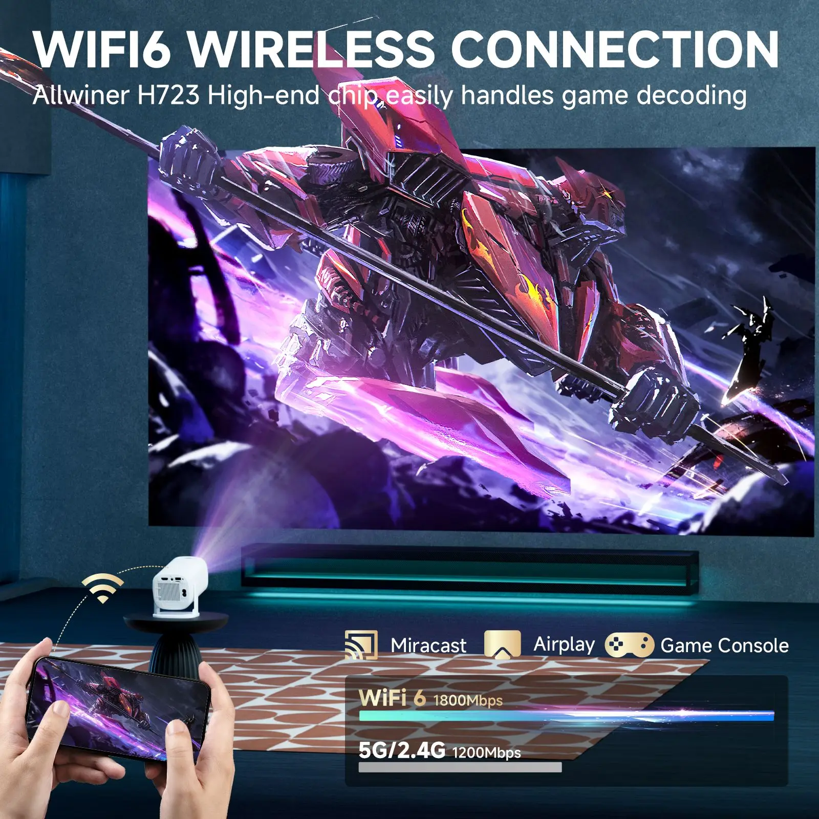 HONGTOP P30PRO جهاز عرض صغير ذكي أندرويد 14 WiFi6 BT 5.0 يدعم 4K 1280*720P سينما منزلية ذكية جهاز عرض محمول خارجي #5