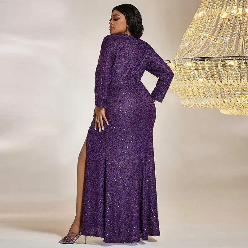 Faionable Bright Pailletten-Abendkleid Dr. KY677 Großes Ballkleid Ele Ladylike Sle Polyester Long Sve Bodenlang