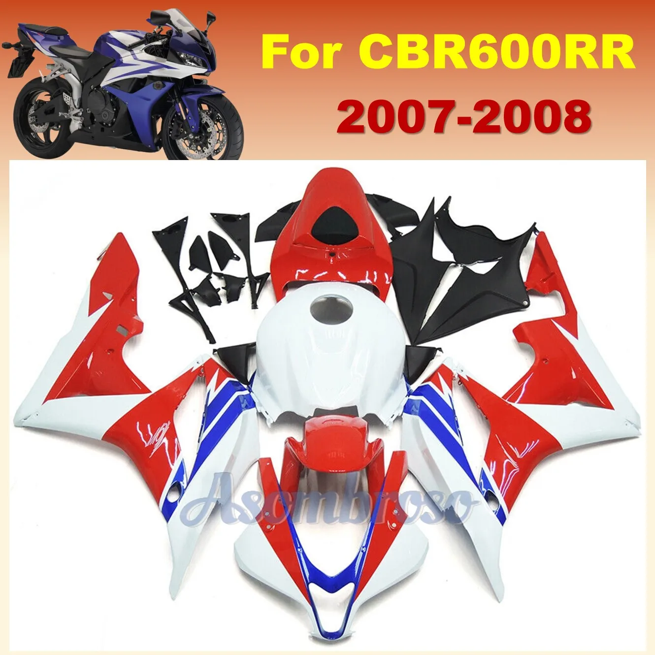 Gratis Aangepaste Motorfiets Modificatie Accessoires Kuip Kit Cbr600rr 2007 2008 Cbr 600rr F5 07 08 Rood Wit Blauw Behuizing