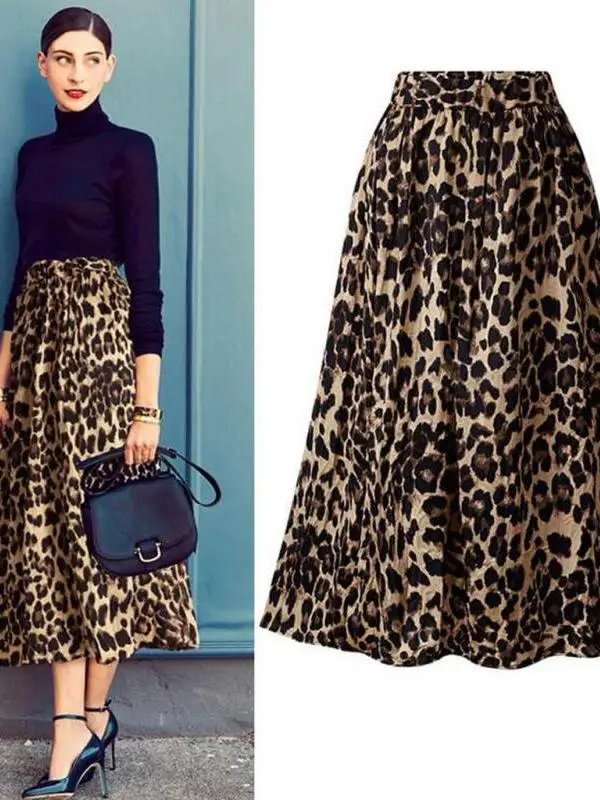 

Длинная юбка с леопардовым принтом больших размеров, трапециевидной формы с высокой талией, повседневная юбка для женщин, повседневная одежда, вечерняя одежда