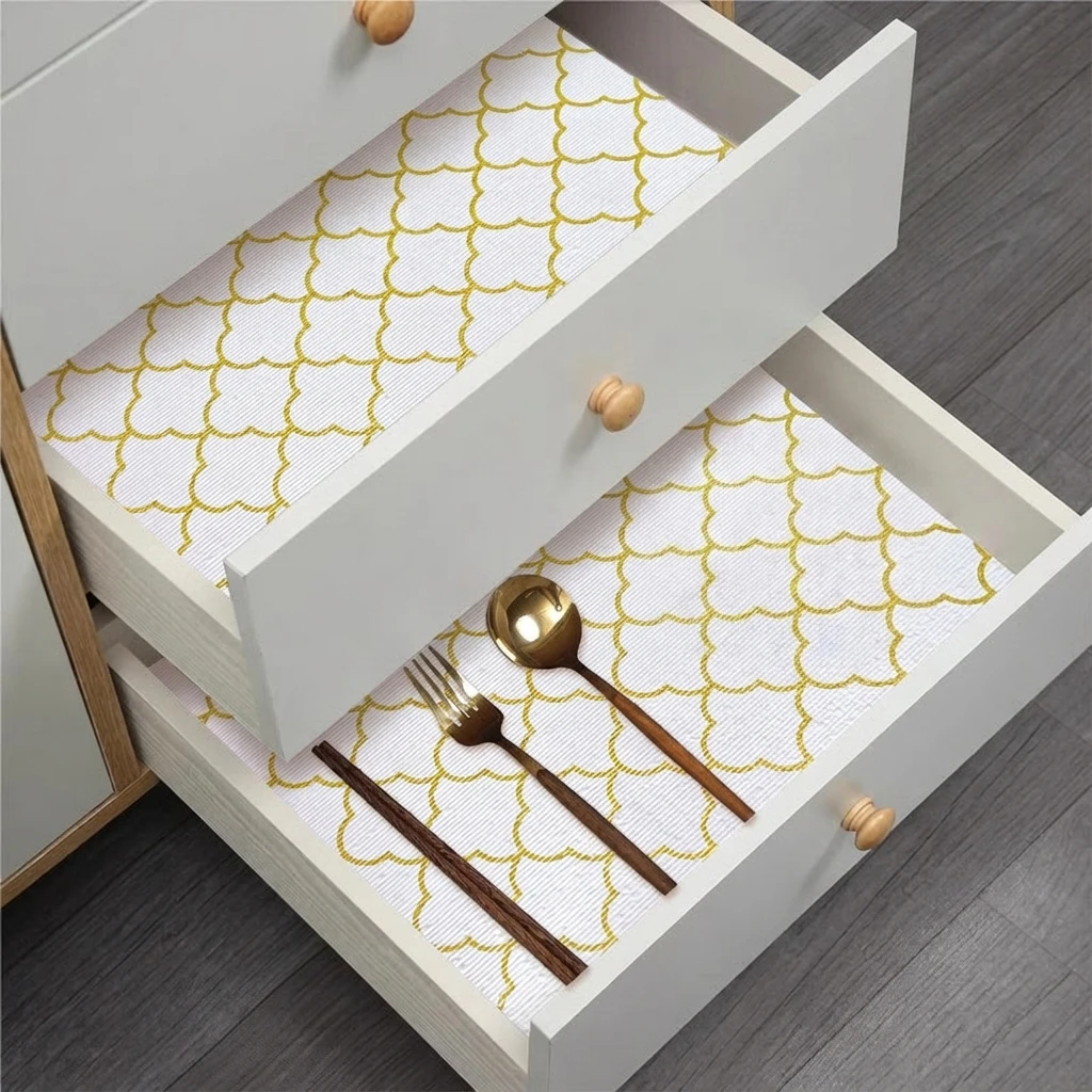 Shelf Liner Waterproof Non Slip Drawer Mat for Kitchen Cabinets Oil Proof PVC Fridge Pad Washable Cuttable Home Organizer