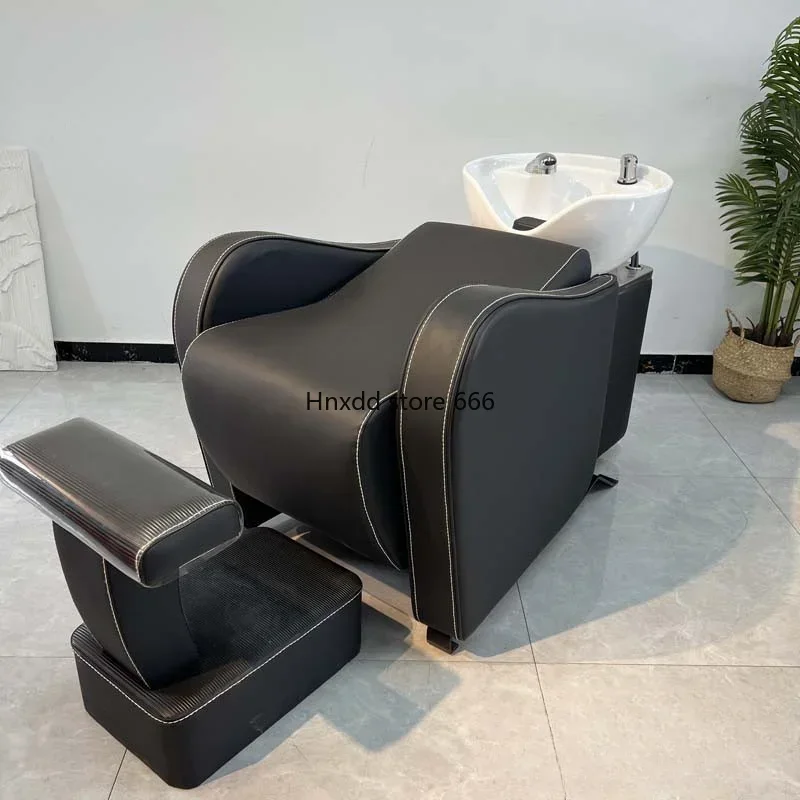 New Internet celebrity hair salon semi-reclining high-end flushing bed ceramic basin