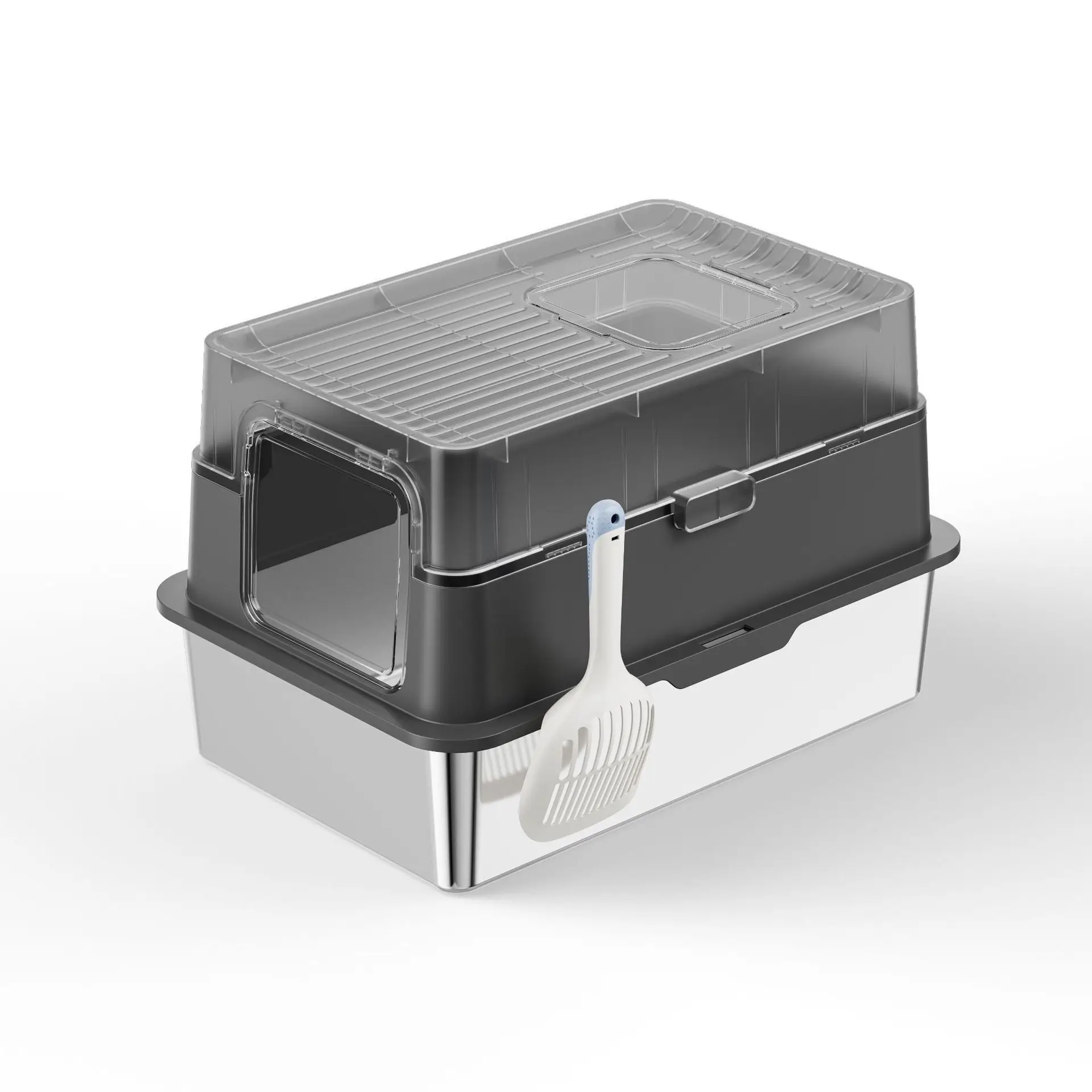 

Large Space Metal Cat Bedpan Box Fully Enclosed Stainless Steel Foldable Cat Toilet Splash-Proof Cat Bedpan Box