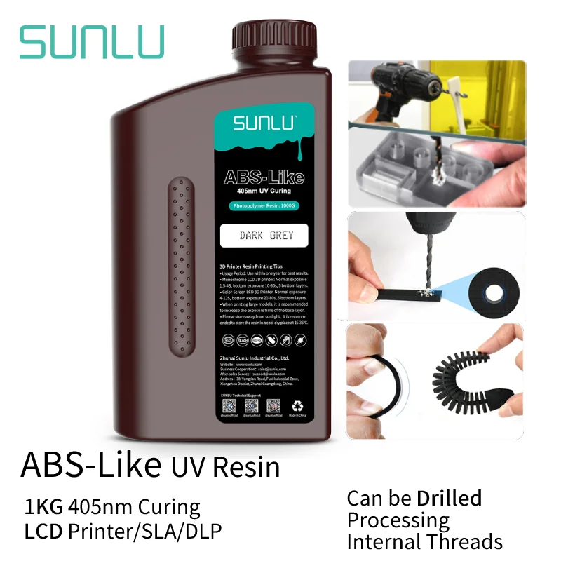 

SUNLU UV Resin 405nm ABS-Like Photopolymer LCD Printer Liquid 1KG Can Drilled Processed Internal Threads Low Odor High Hardness