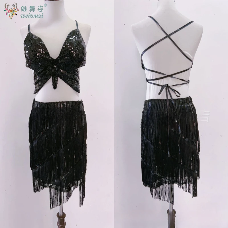 Buikdans Oefenkleding Vrouwen Backless Pailletten Vlinder Camis Tank Top + Kwastje Hippe Sjaal Accessoires Volwassen Jazzdans Set
