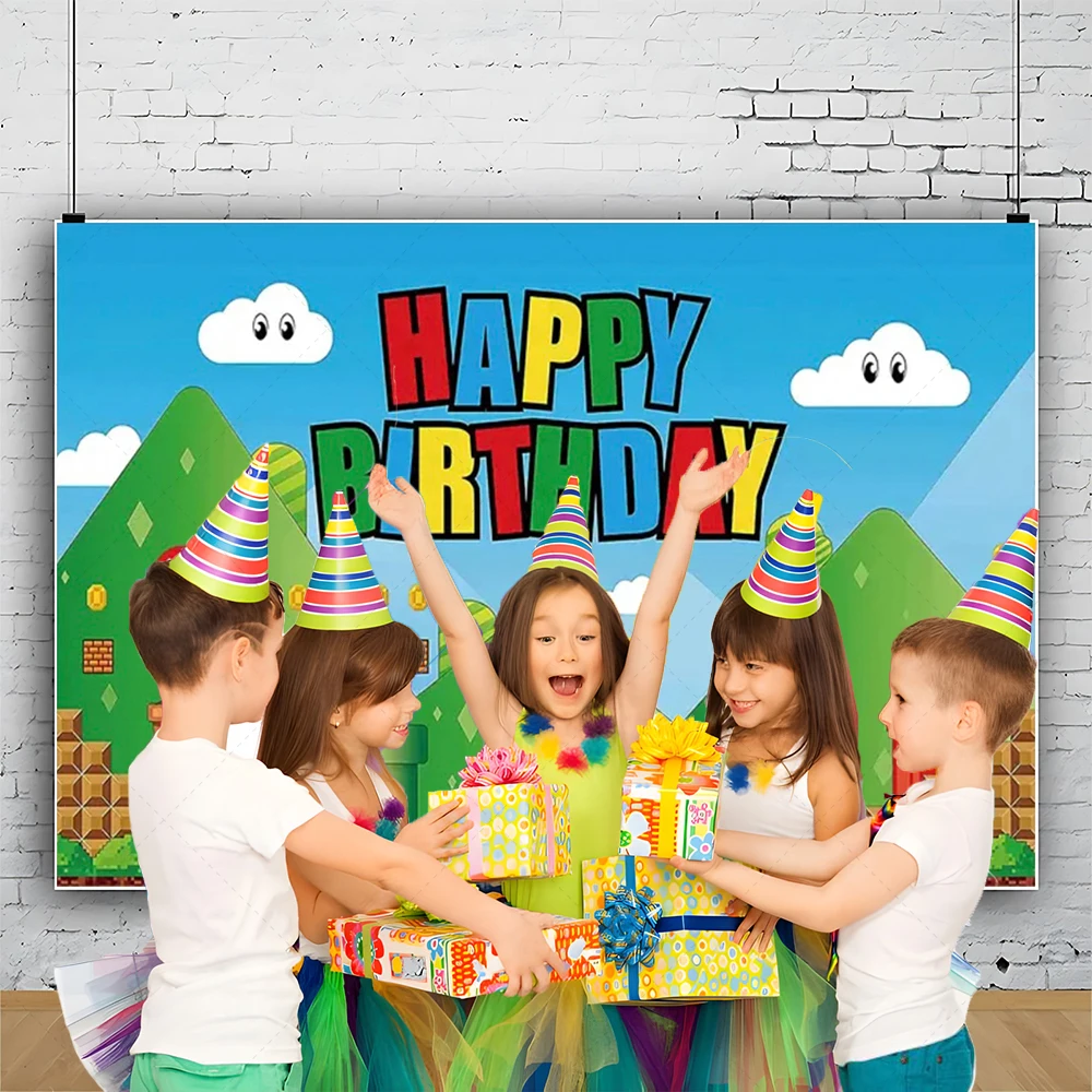 Cartoon Super M&marioed Background Birthday Party Decoration Supplies Banner Kids Boys Game Photo Custom Photo Backdrops Gift