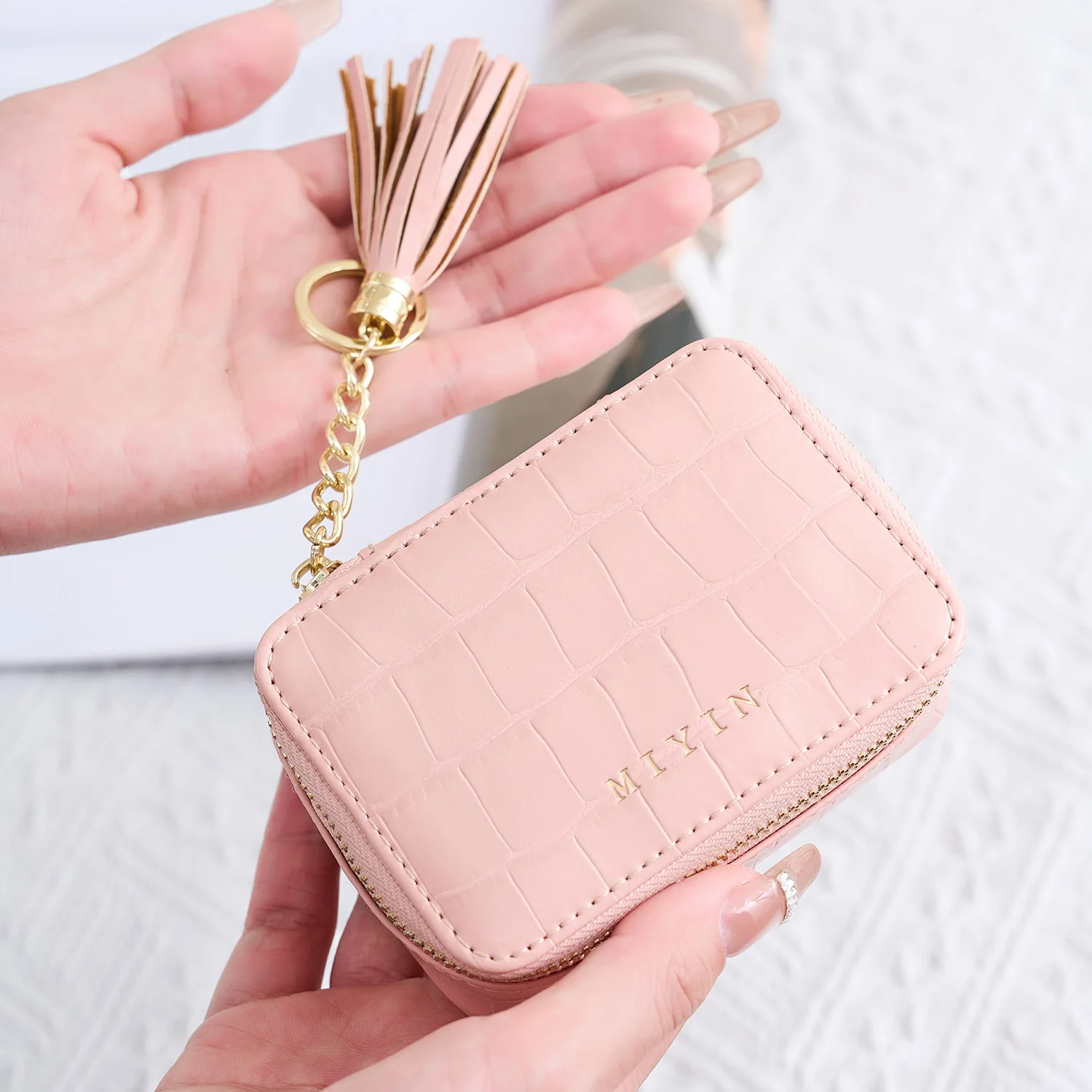 Stylish Mini Crocodile-Patterned Lipstick Storage Bag Simple Women's Makeup Bag Travel Portable Contact Lens Case Makeup Bag