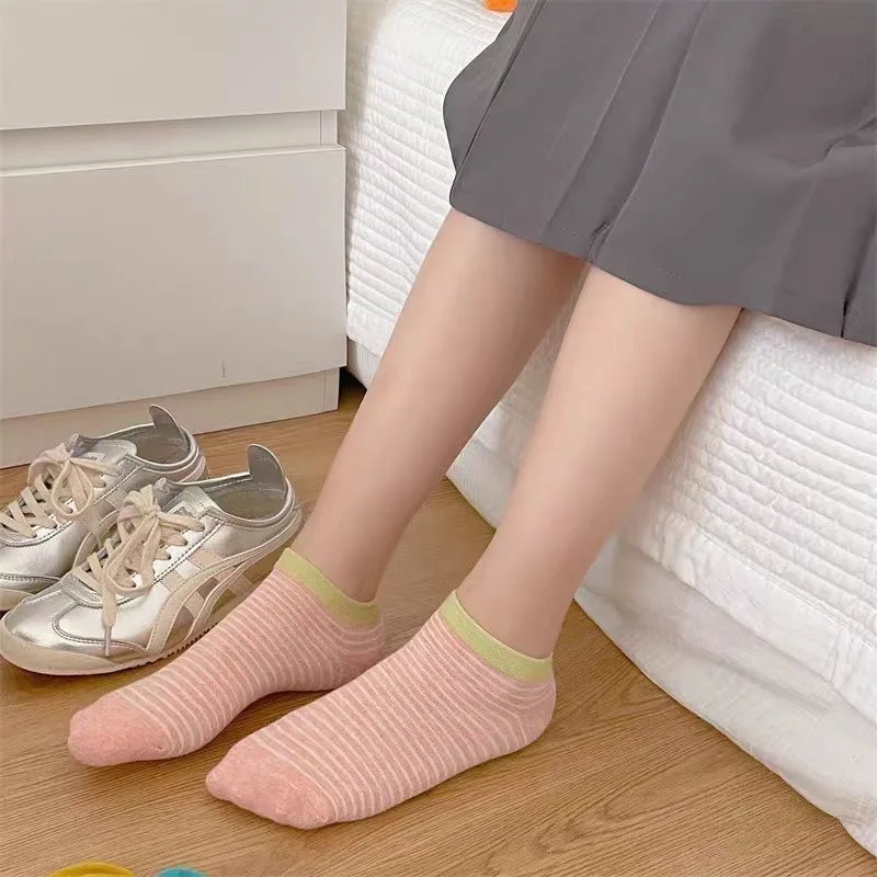 5/10 Paar gestreifte kurze Socken für Damen, Sommer, leicht, atmungsaktiv, modisch, koreanische Version, Dopamin-Stil, Freizeitsocken – Detail 10