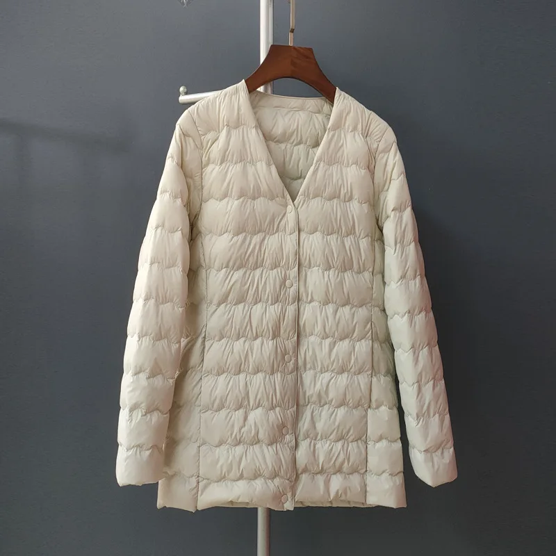 Novo outono inverno quente para baixo casaco feminino luz fina pato branco para baixo jaqueta parkas senhoras midi longo bigsize puffer outwears