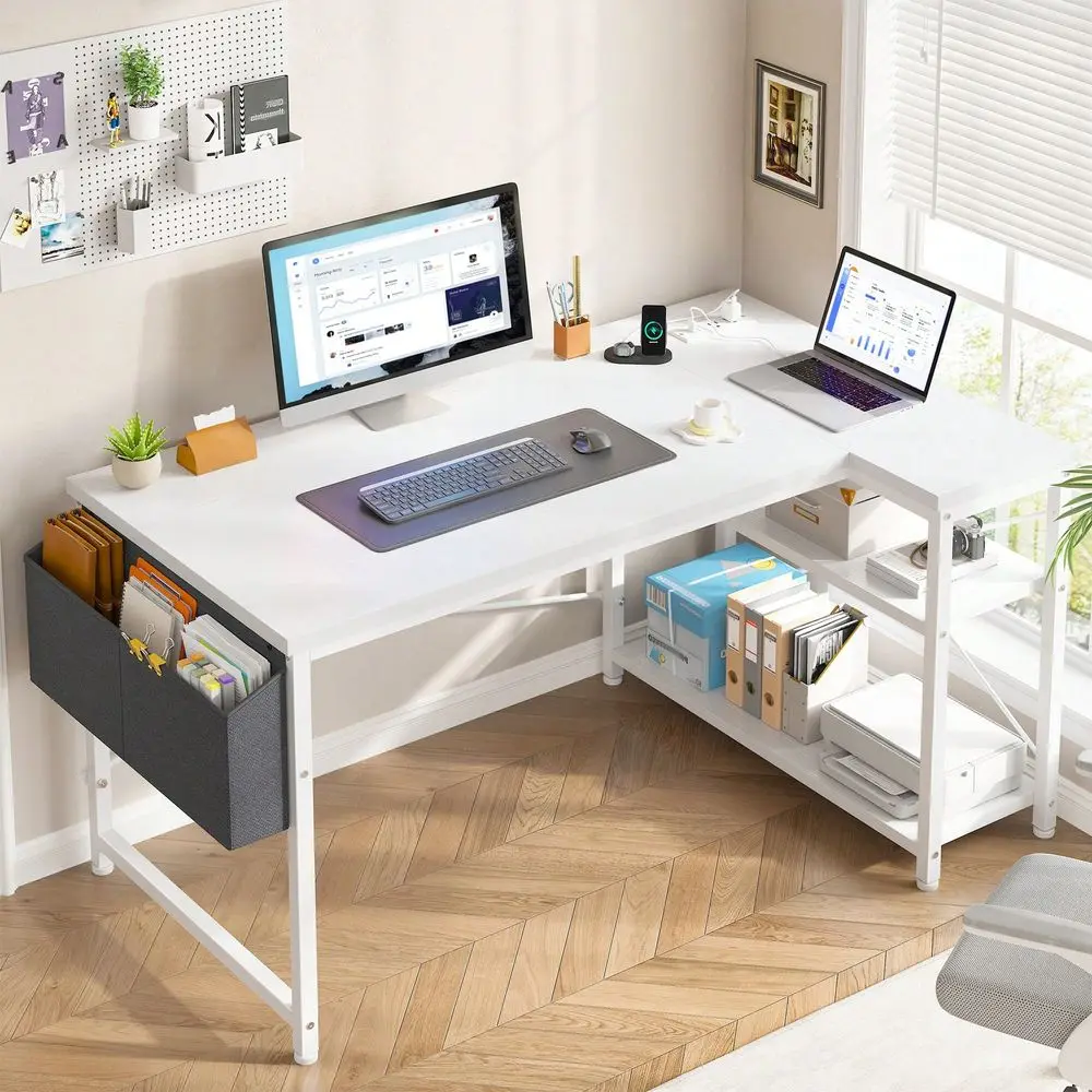 

desk office computer desk table48 Computer Desk With Power Outlets, Gaming Desk With Reversible Shelves, Office Desk For Corner